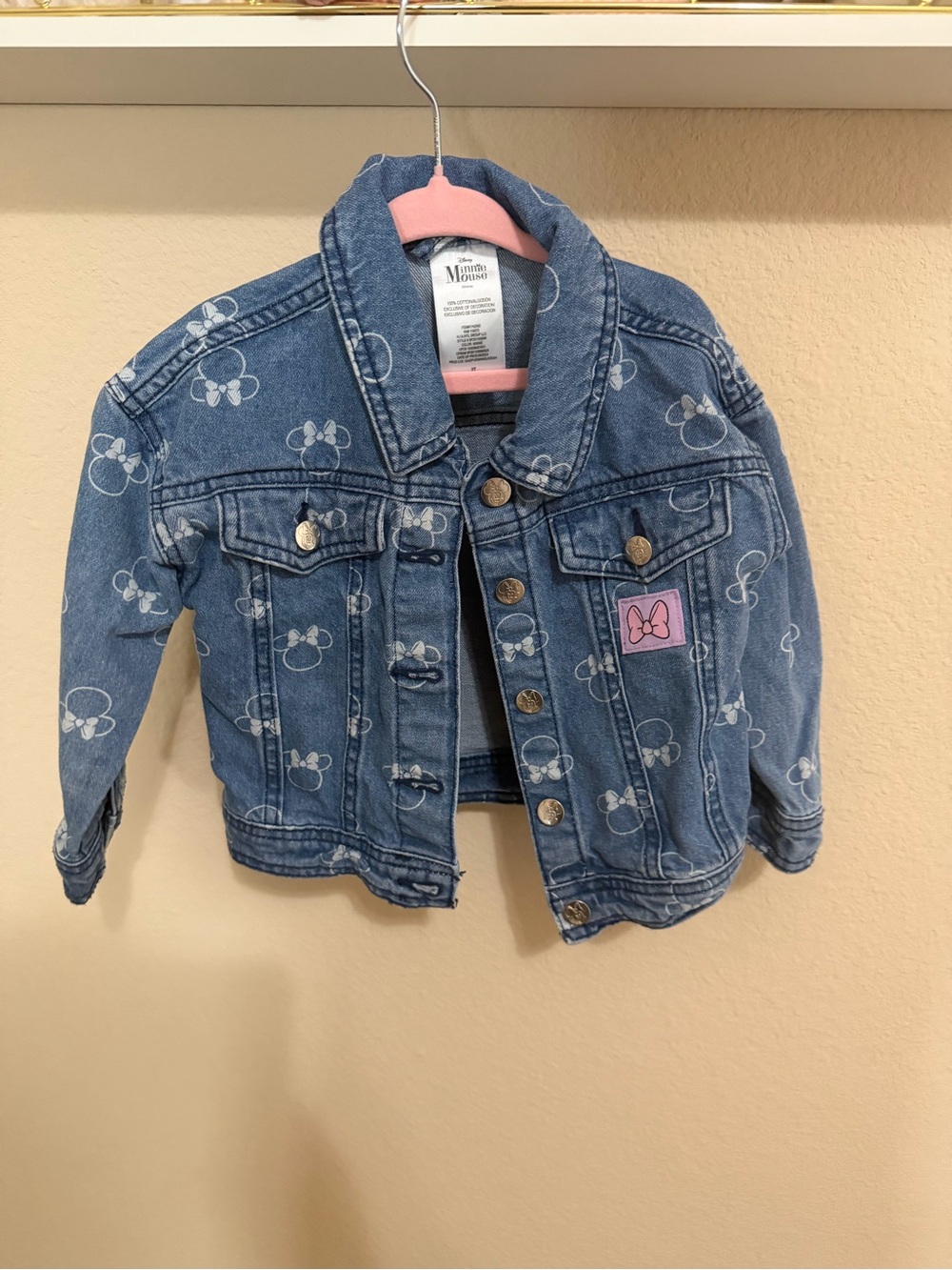 Disney Blue Denim Minnie Print Jacket with Pink Bow Patch